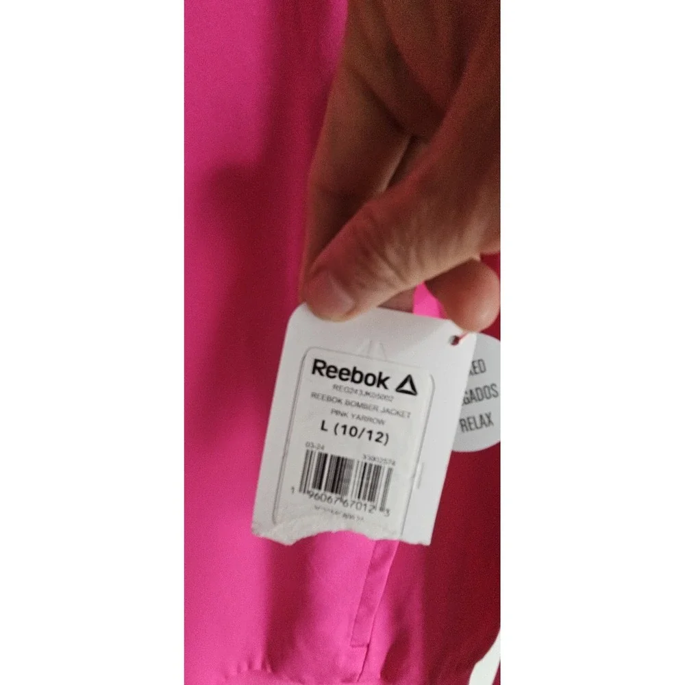 NWT Reebok pink full zip athletic bomber jacket‎ girl Sz 10/12 (L) lined